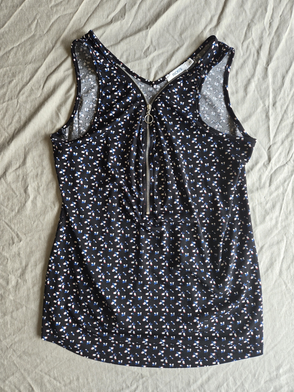 Ricki's Black Floral Zip-Front Tank Top - Size Small